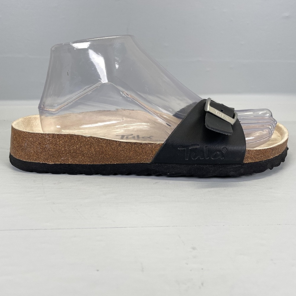 Birkenstock Tula Madrid Sandals Womens Size 6.5 Black Slide Buckle Cork Shoes